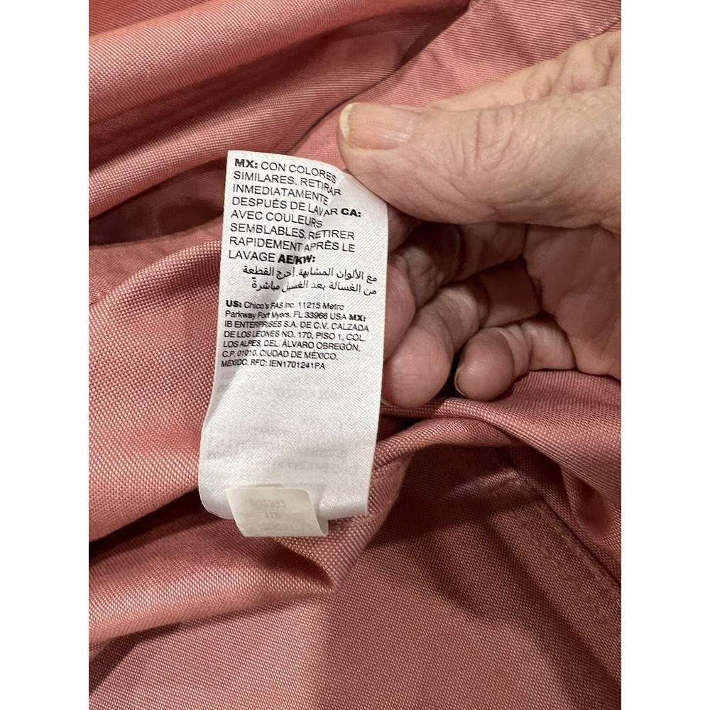 Chico's Red? Oxford 3/4 Sleeve No-Iron Cotton Blouse Hidden Placket Size 0 (4) - Picture 10 of 13